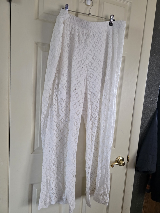 Ashley Stewart Pants - Ashley Stewart White Crochet Wide-Leg Pants